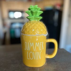 New Rae Dunn Summer login mug with topper, comes complete.